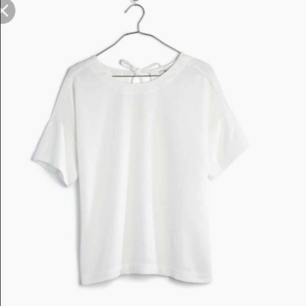 New madewell bow-back premier blouse Alexa Chung tie poly top tee dressy